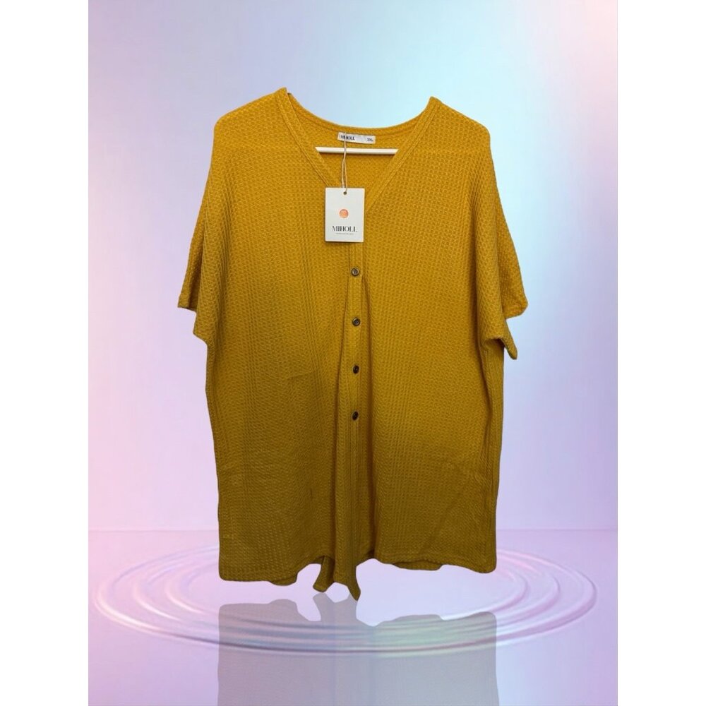 Size 2XL Knit Blouse Tie Knot Henley Loose Fitting Bat Wing Shirt